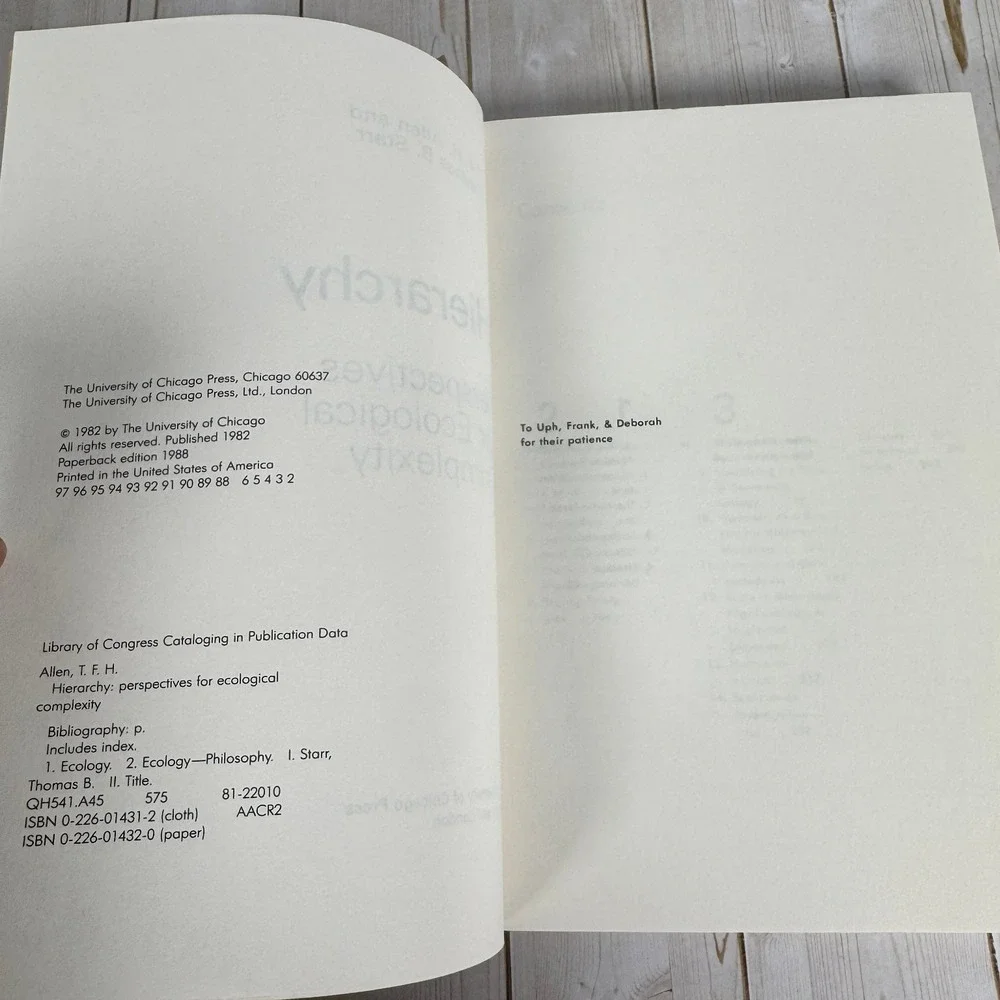Hierarchy Ecological Complexity Allen Starr 1982 Biology University of Chicago